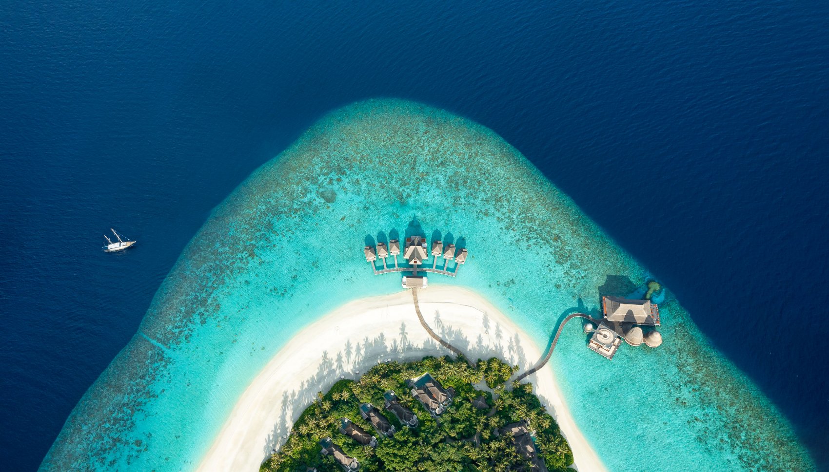 Aerial view of a Maldives island and reef