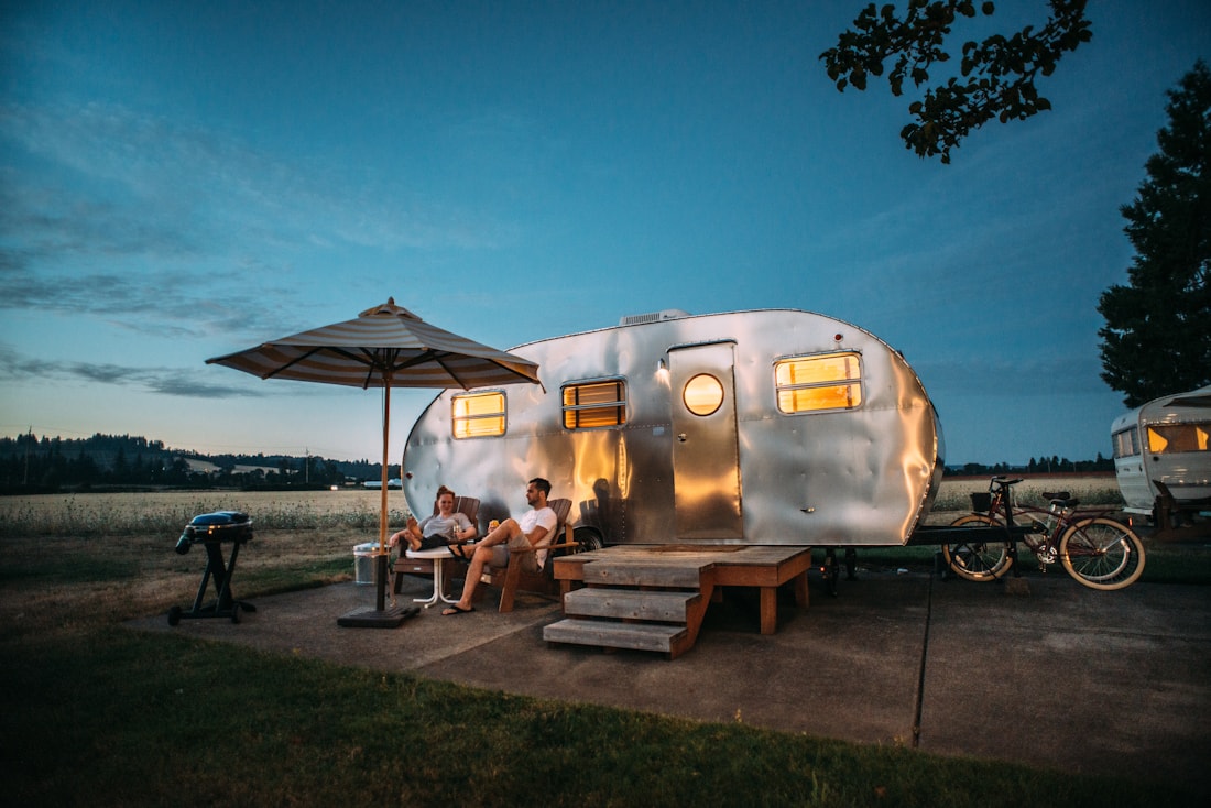 Travellers gathered at dusk