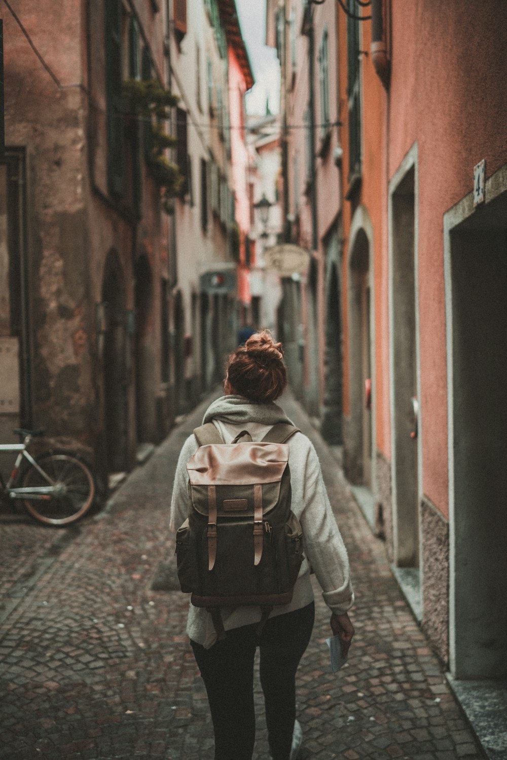 Traveller exploring a European old town